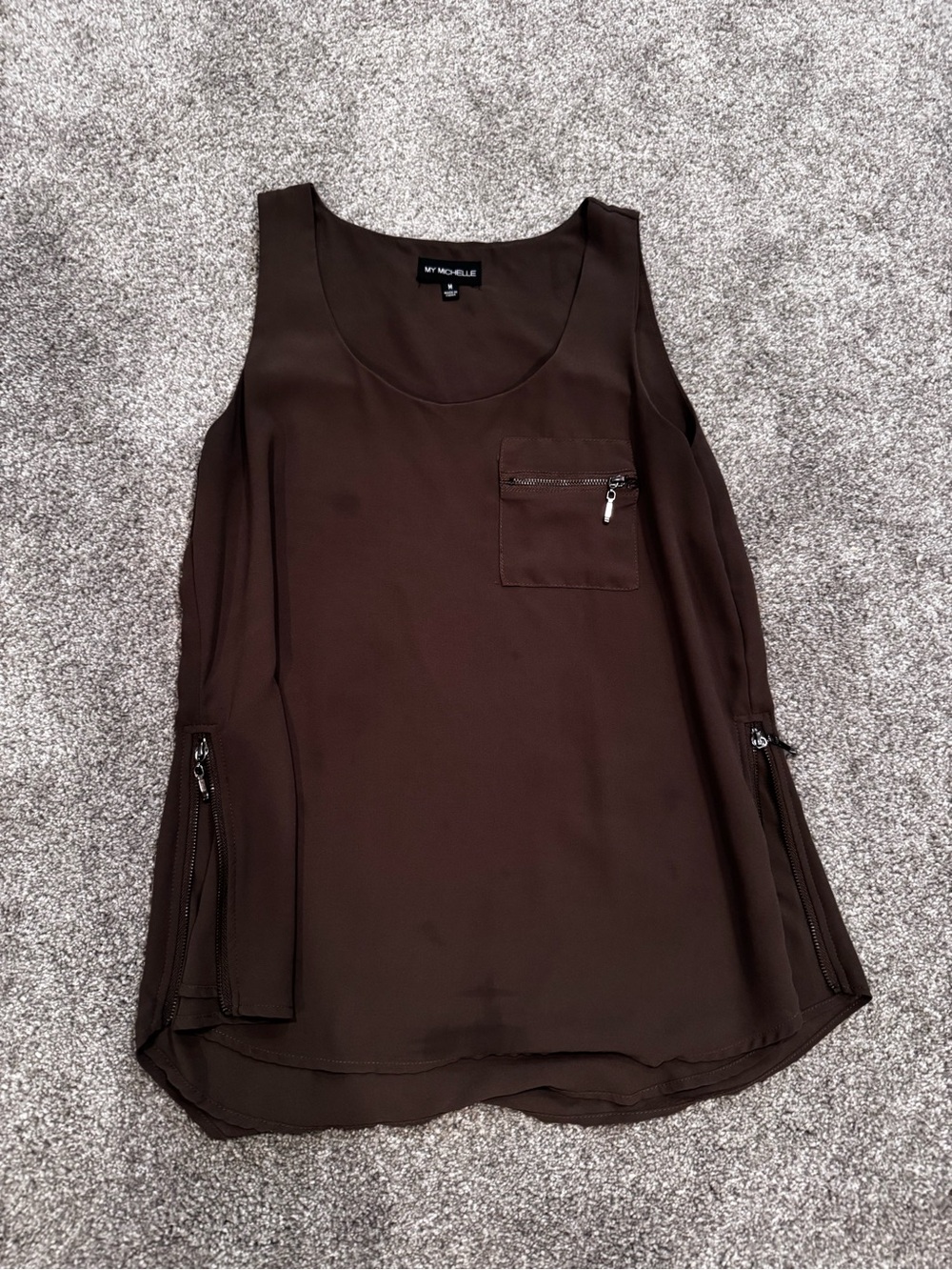 My Michelle Olive Green Sleeveless Zip-Pocket Tank